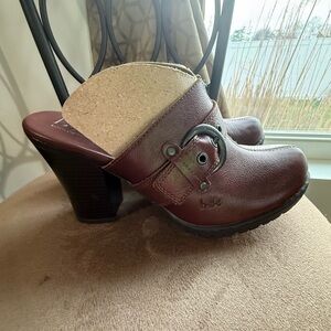 b.o.c.  Leather Buckle Clogs with Stacked Heel